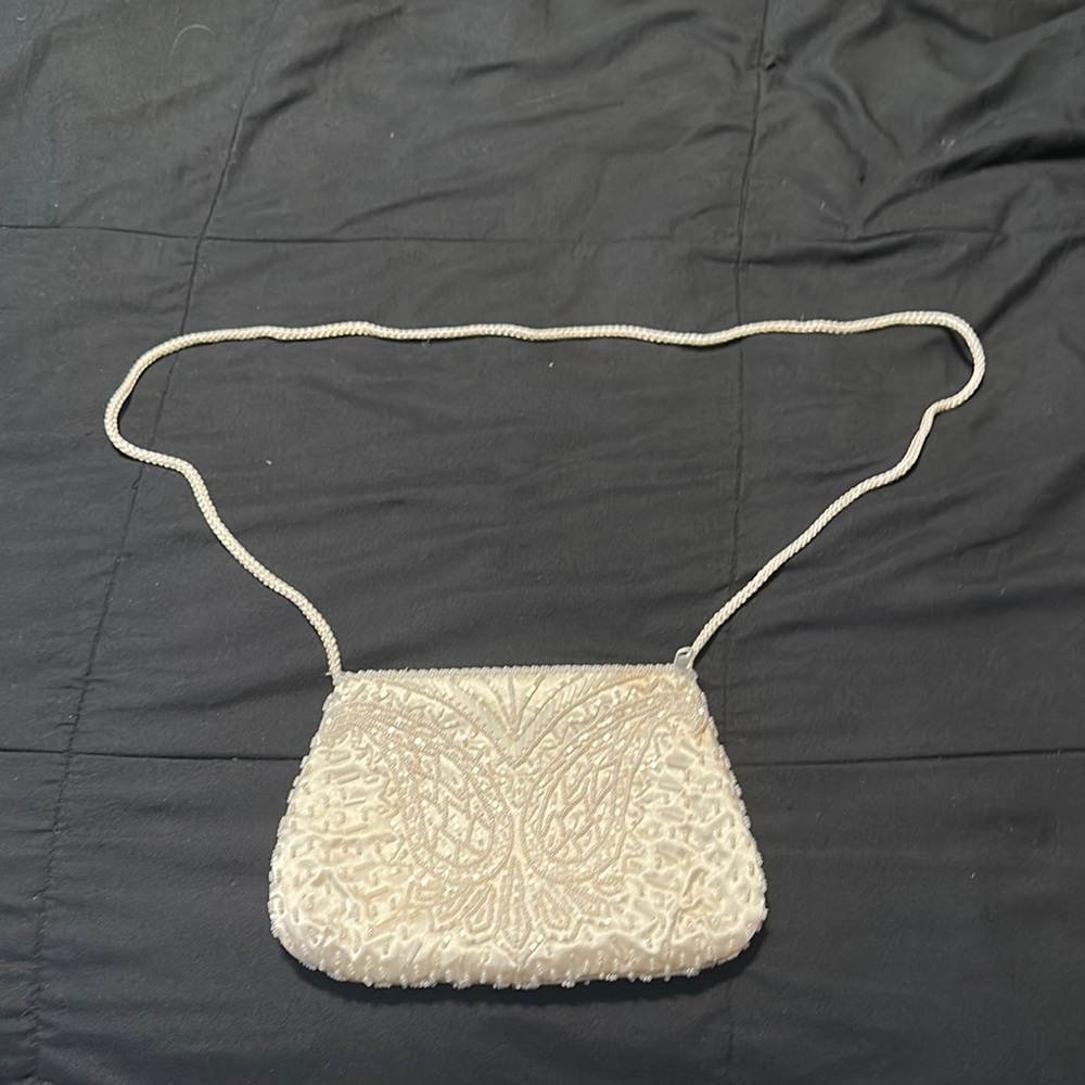 Chic Cream Beaded Clutch